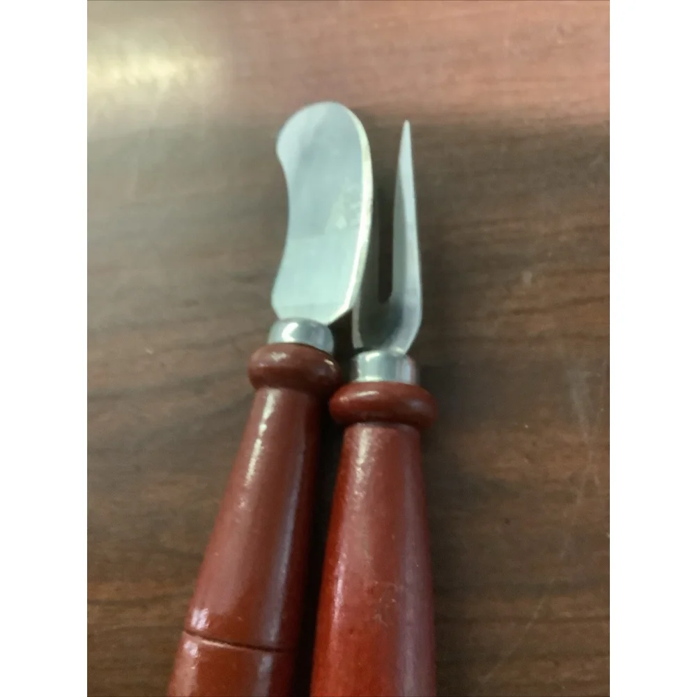 Stainless Steel Curved Cheese Knive Fork Hardwood Handle